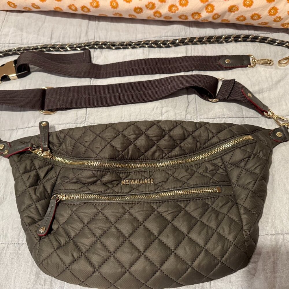 MZ WALLACE CROSBY SLING BAG in Nickel with gold hardware